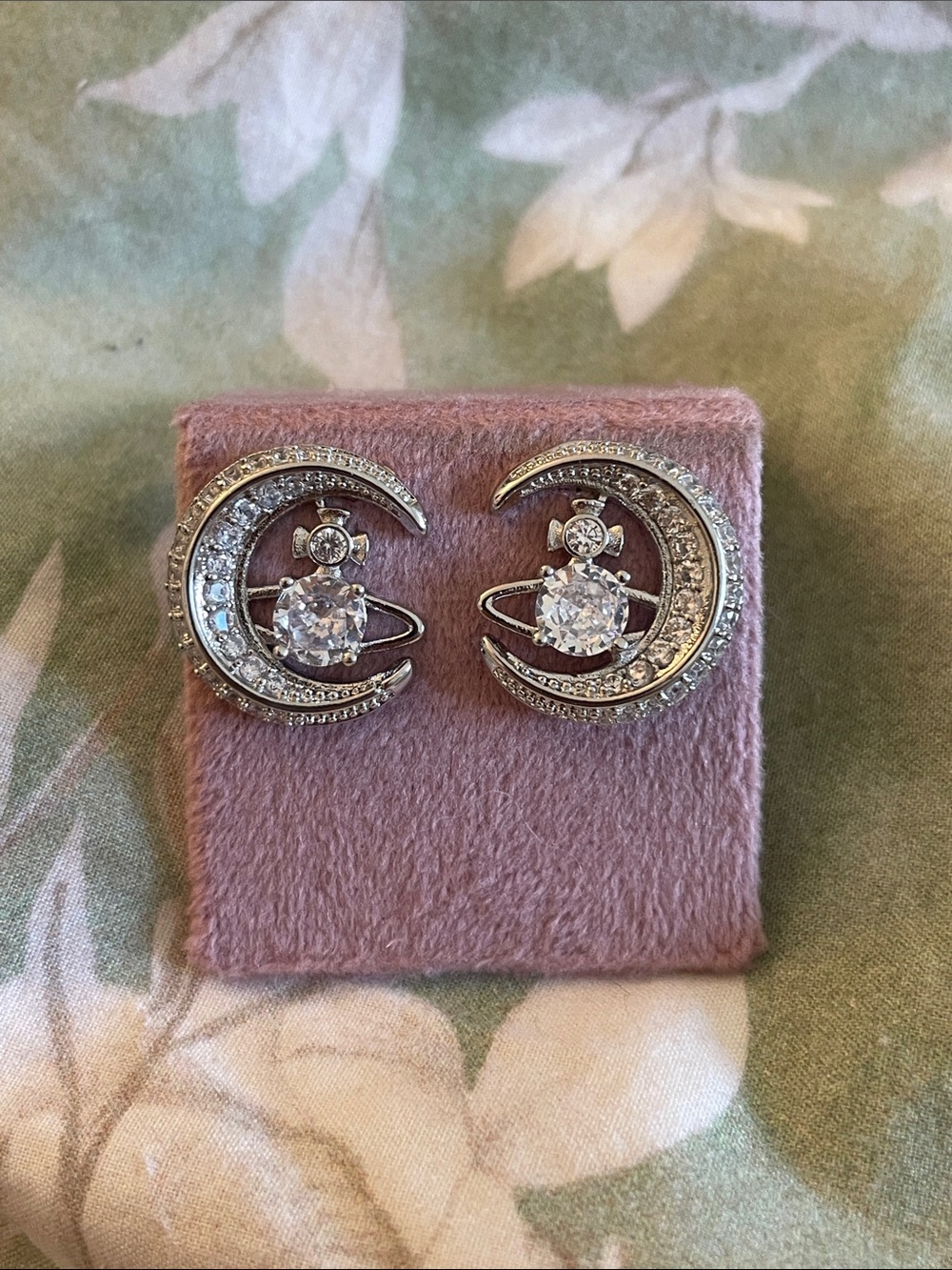 VIVIENNE Westwood Silver Crystal Crescent Moon & Orb Stud Earrings